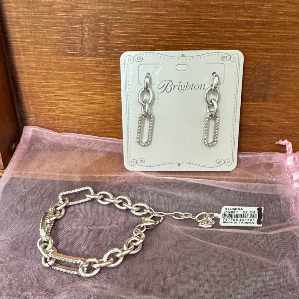 Brighton Illumina Silver Chain Link Earrings and Bracelet